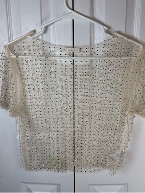 Endless Blu Cream Beaded Sheer Camisole